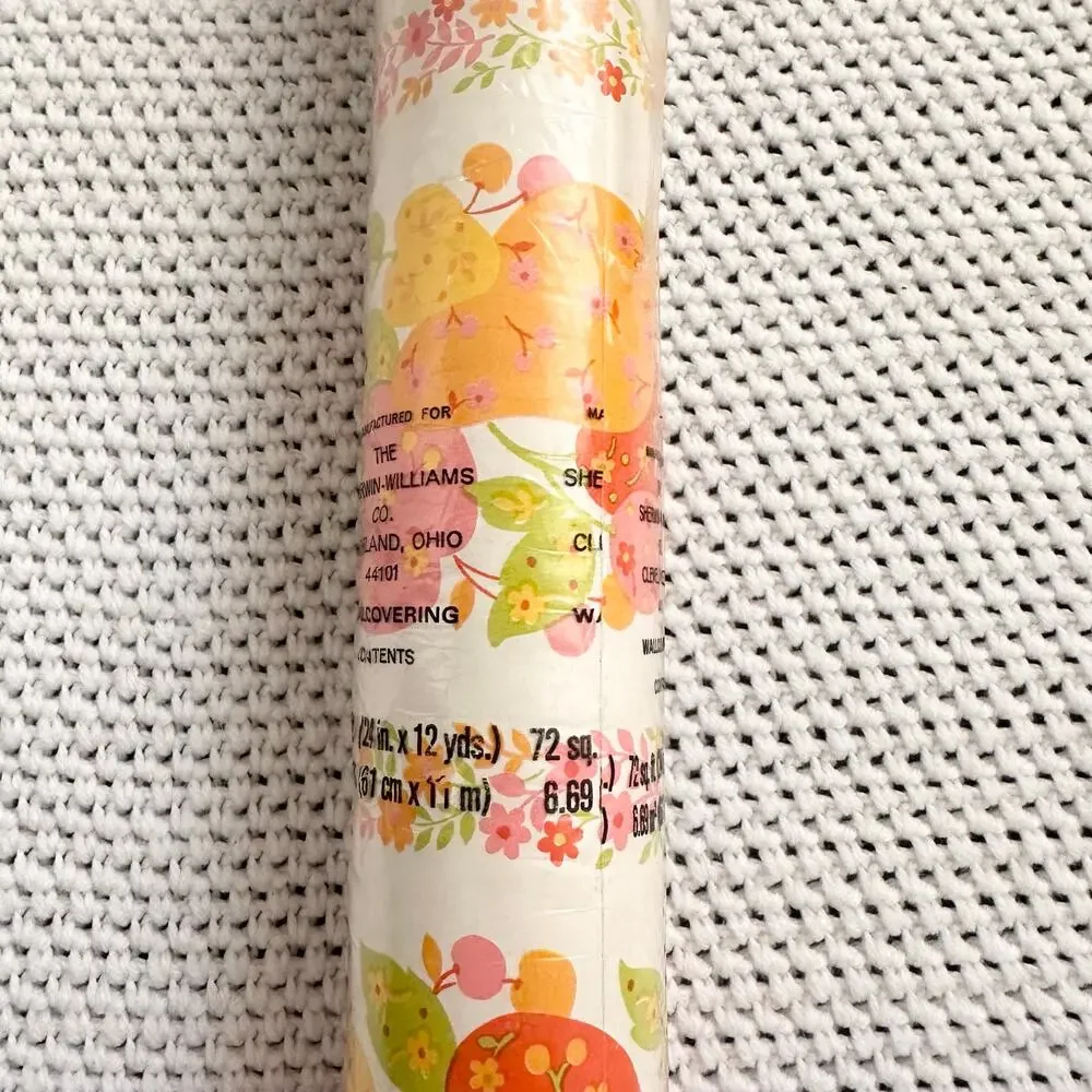 Sherwin Williams Vintage Mod MCM Floral Print Fruit Wallpaper Kitchen New Roll
